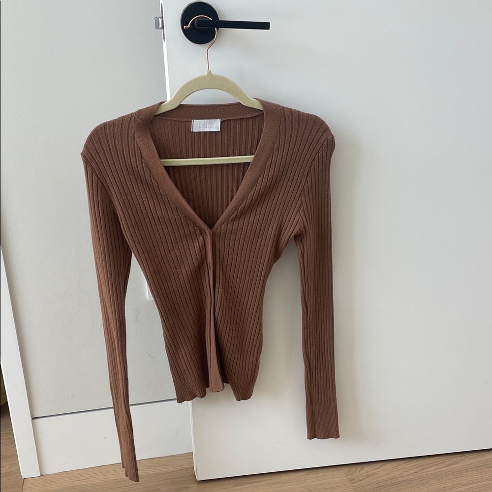 Brown Ribbed Women's Cardigan